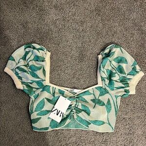 Zara Green Leaf Patterned Blouse